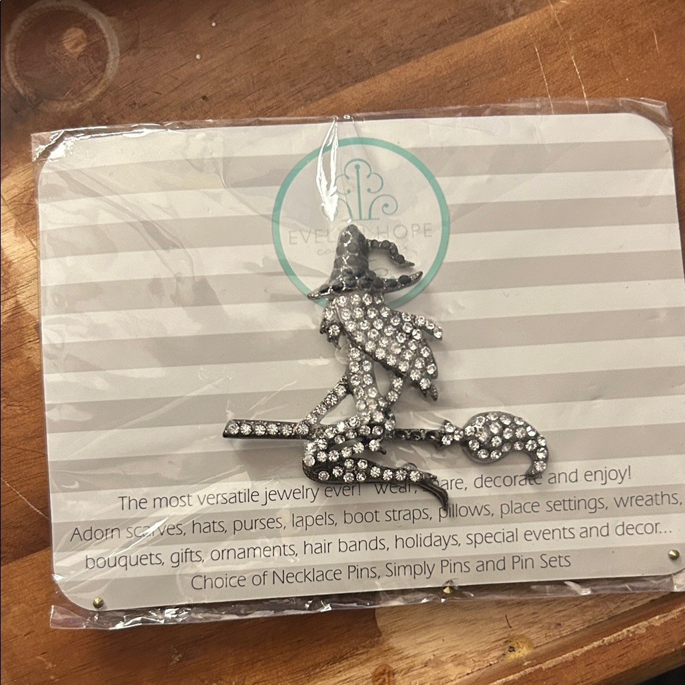 Silver Crystal Witch Brooch